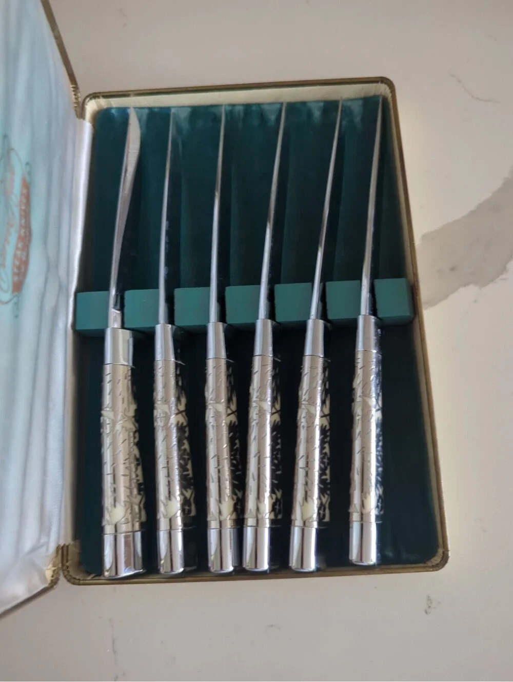 Vintage Set Of 6 Carvel Hall Cutlery Stainless Steel Steak Knives Original Box
